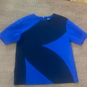 DKNY Blue Black Colorblock Abstract Scuba Top Medium Modern Structured Blouse